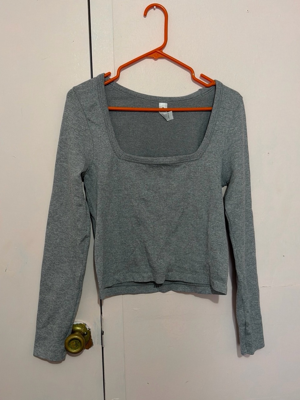 90 Degree By Reflex Heather Gray Square Neck Long Sleeve Tee